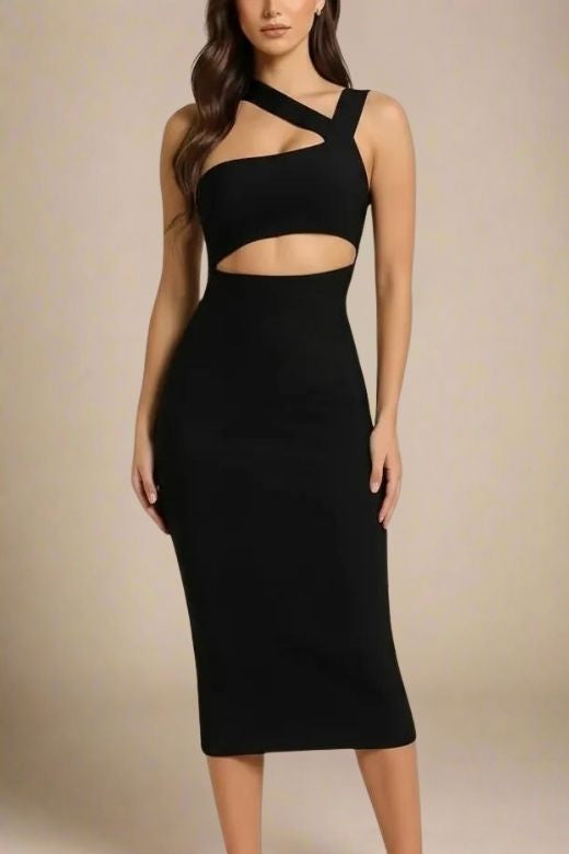 Black Bandage Dress Women Midi Party Dress Bodycon Elegant Halter Neck Sexy Cut Out Birthday Evening Club Outfits Summer Black / XL Black Bandage Dress Women Midi Party Dress Bodycon Elegant Halter Neck Sexy Cut Out Birthday Evening Club Outfits Summer Black / XL