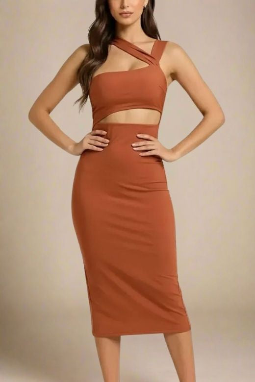 Tan Cross Strap Molly Bandage Dress | Womens Bodycon Dresses