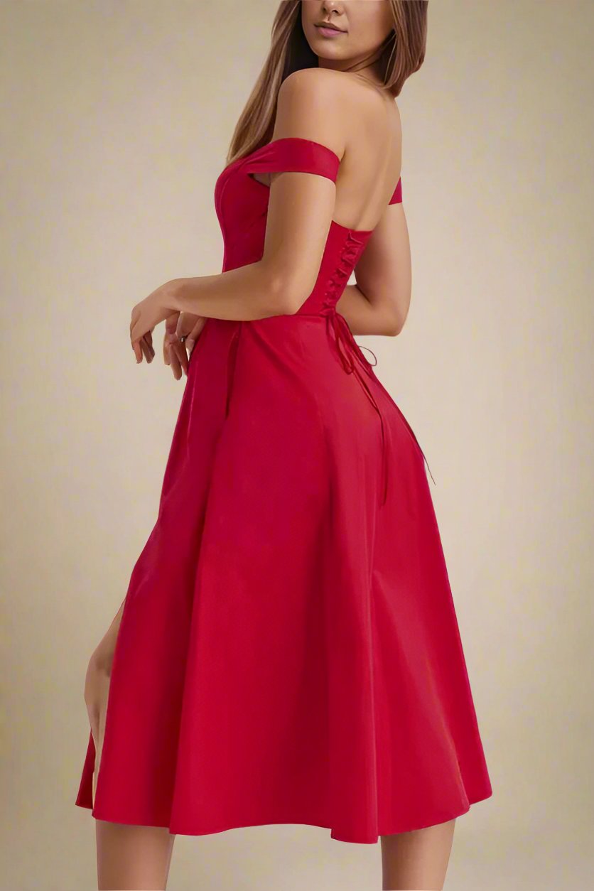 Woman wearing a figure flattering Monique Bodycon Dress - Lipstick Red BODYCON COLLECTION