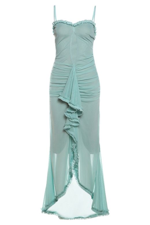 Woman wearing a figure flattering Noah Bodycon Wrap Midi Dress - Tiffany Blue BODYCON COLLECTION