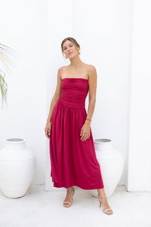 Woman wearing a figure flattering  North Bodycon Wrap Midi Dress - Beige BODYCON COLLECTION Pty Ltd