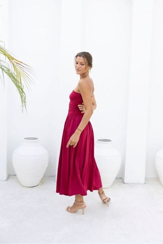 Woman wearing a figure flattering North Bodycon Wrap Midi Dress - Chocolate Brown BODYCON COLLECTION Pty Ltd