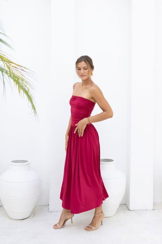 Woman wearing a figure flattering  North Bodycon Wrap Midi Dress - Chocolate Brown BODYCON COLLECTION Pty Ltd