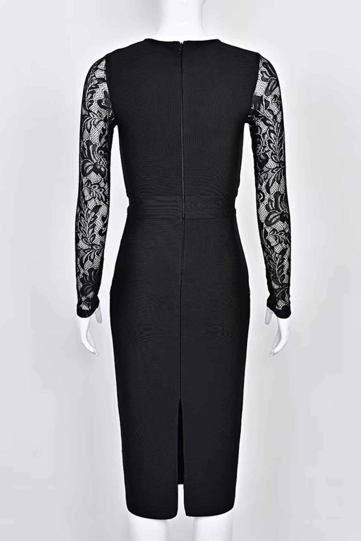 Woman wearing a figure flattering Opal Long Sleeve Bodycon Dress - Classic Black BODYCON COLLECTION Pty Ltd
