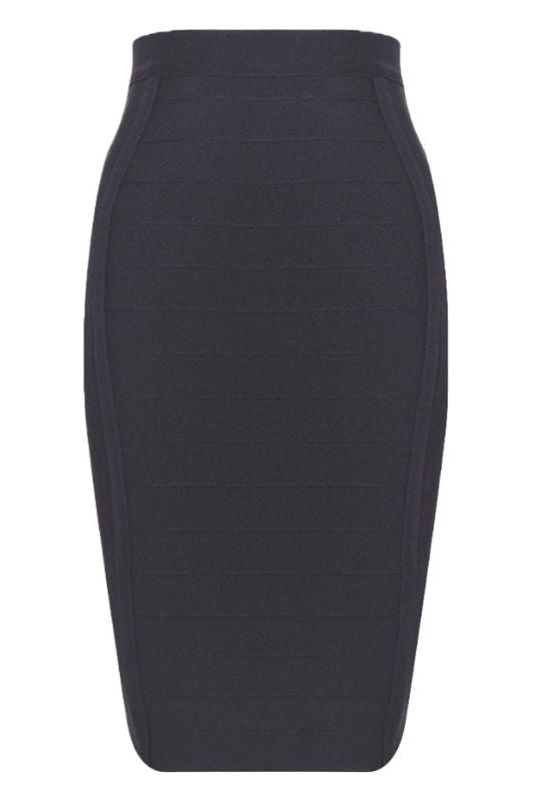 Woman wearing a figure flattering Pencil High Waist Bandage Knee Length Cocktail Skirt - Classic Black BODYCON COLLECTION