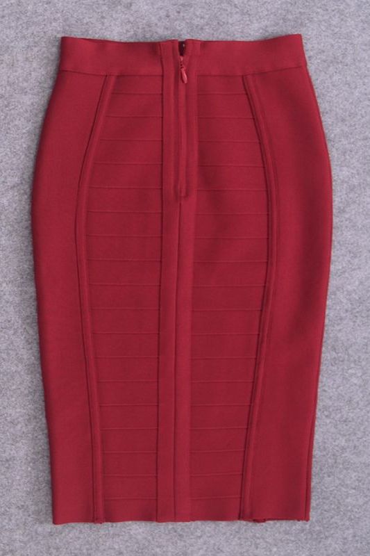 Woman wearing a figure flattering Pencil High Waist Bandage Knee Length Cocktail Skirt - Red Wine BODYCON COLLECTION
