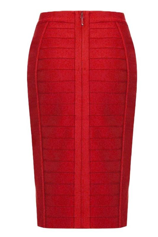 Woman wearing a figure flattering Pencil High Waist Bandage Knee Length Cocktail Skirt - Red Wine BODYCON COLLECTION