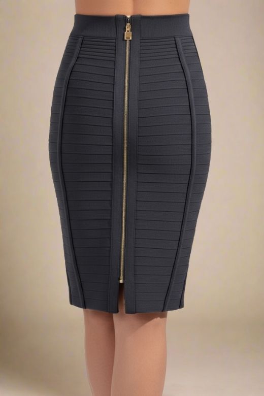Woman wearing a figure flattering Pencil High Waist Bandage Knee Length Knitted Skirt - Classic Black BODYCON COLLECTION