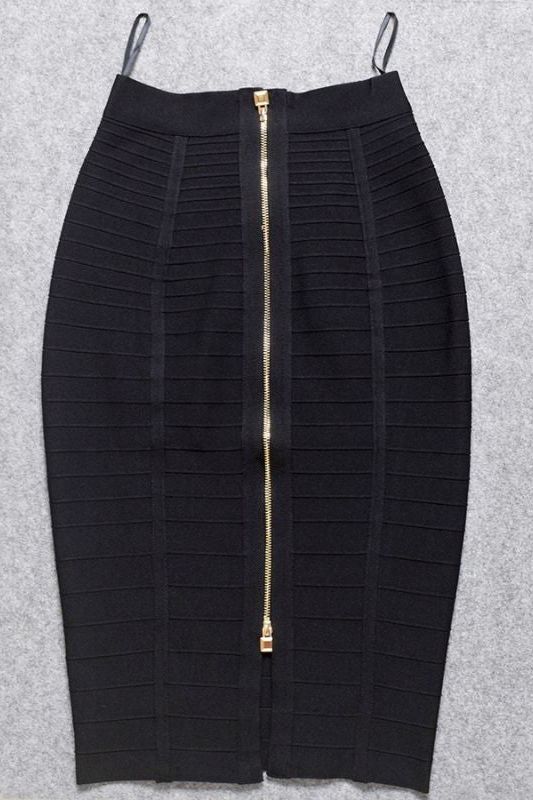 Woman wearing a figure flattering Pencil High Waist Bandage Knee Length Knitted Skirt - Classic Black BODYCON COLLECTION
