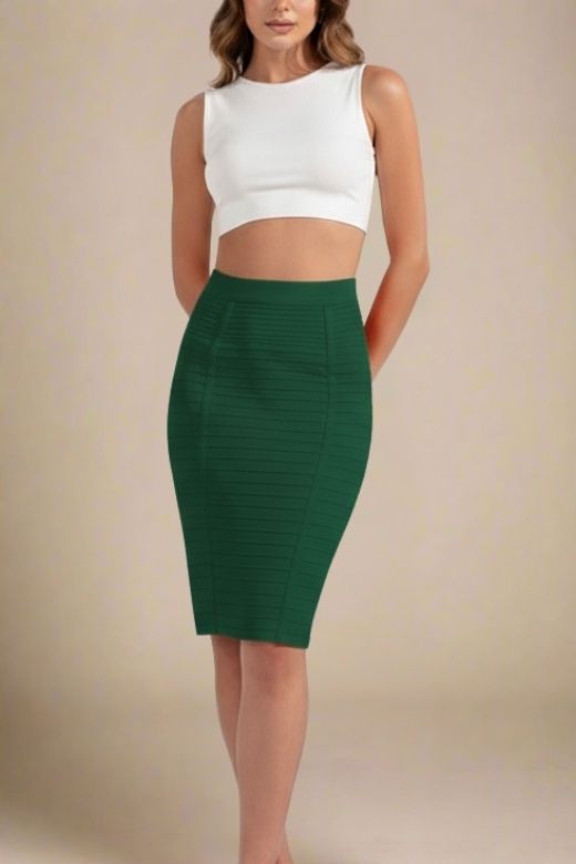 BODYCON COLLECTION Emerald Green Pencil Bandage Knitted Knee Length Skirt for Women, Size L