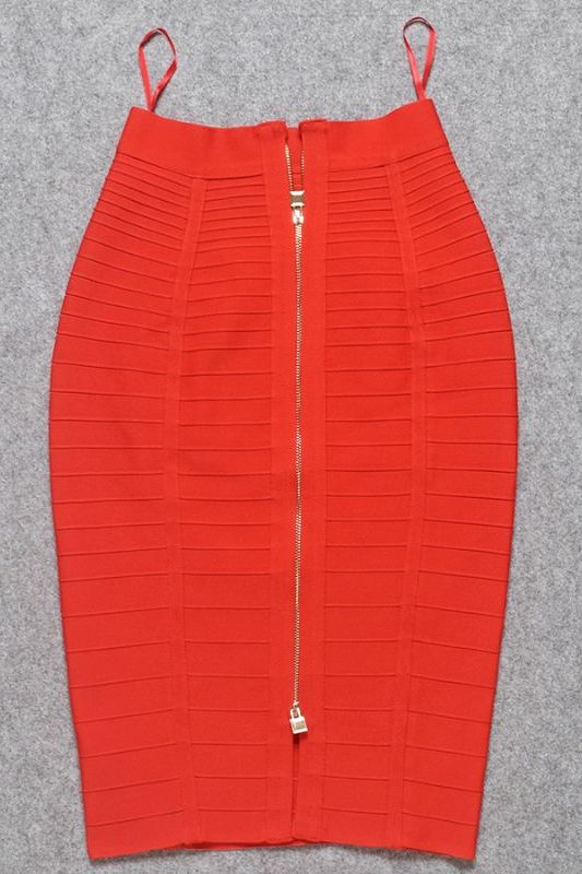 Woman wearing a figure flattering  Pencil High Waist Bandage Knee Length Knitted Skirt - Lipstick Red BODYCON COLLECTION