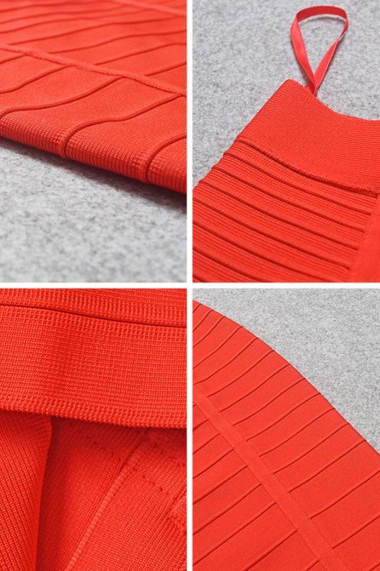 Woman wearing a figure flattering Pencil High Waist Bandage Knee Length Knitted Skirt - Lipstick Red BODYCON COLLECTION