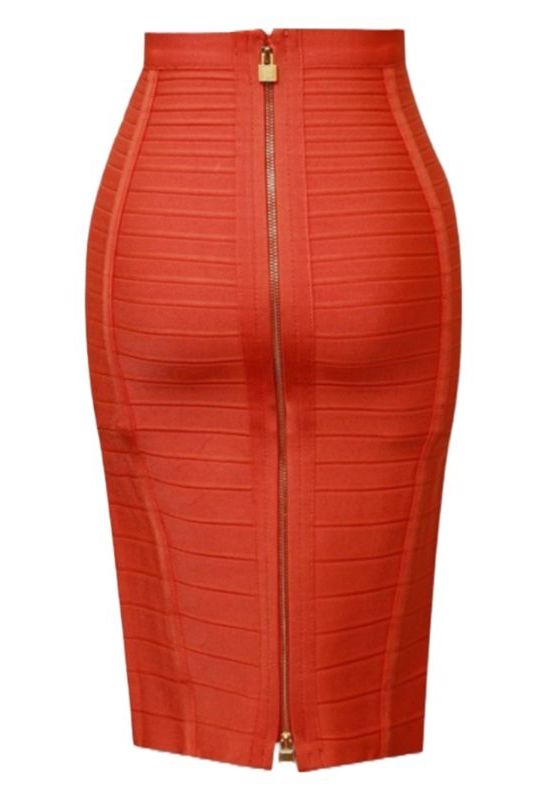 Woman wearing a figure flattering  Pencil High Waist Bandage Knee Length Knitted Skirt - Lipstick Red BODYCON COLLECTION