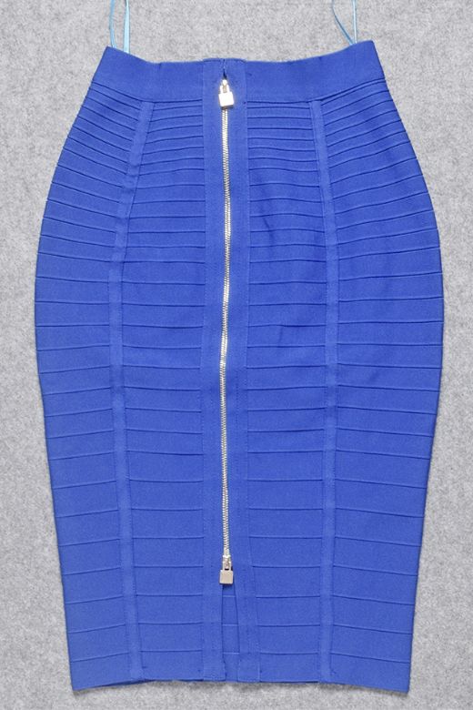 Woman wearing a figure flattering Pencil High Waist Bandage Knee Length Knitted Skirt - Navy Blue BODYCON COLLECTION