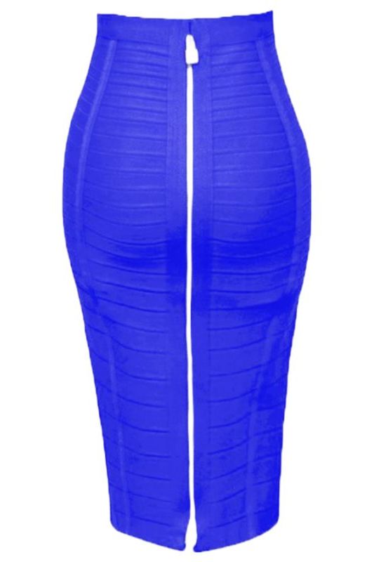 Woman wearing a figure flattering  Pencil High Waist Bandage Knee Length Knitted Skirt - Royal Blue BODYCON COLLECTION