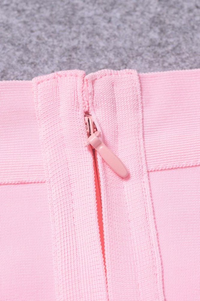 Woman wearing a figure flattering  Pencil High Waist Bandage Knee Length Skirt - Blush Pink BODYCON COLLECTION