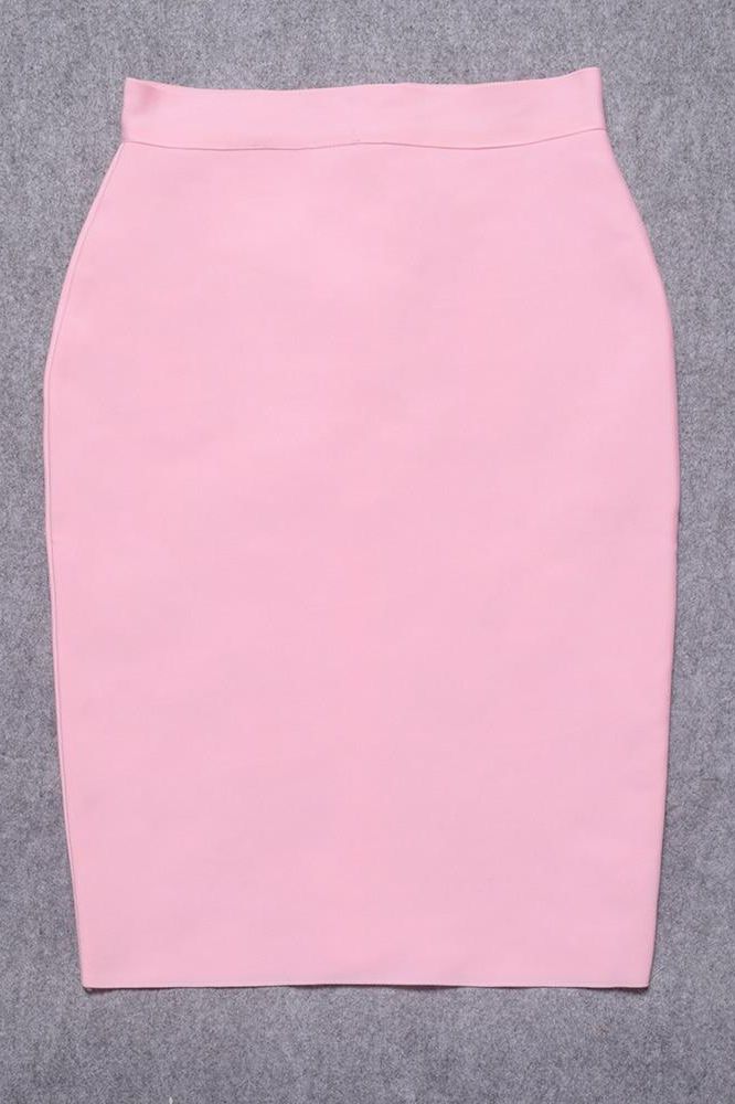 Woman wearing a figure flattering  Pencil High Waist Bandage Knee Length Skirt - Blush Pink BODYCON COLLECTION