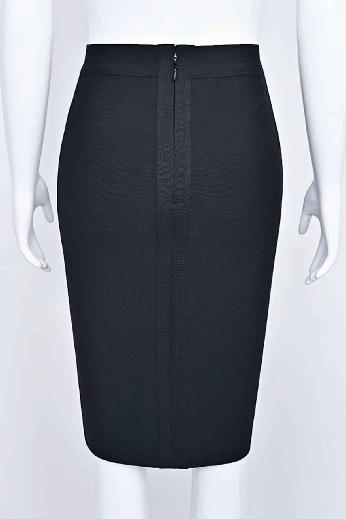Woman wearing a figure flattering Pencil High Waist Bandage Knee Length Skirt - Classic Black BODYCON COLLECTION