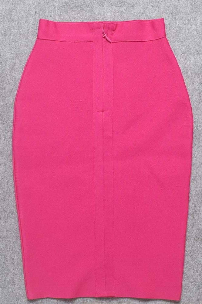 Woman wearing a figure flattering  Pencil High Waist Bandage Knee Length Skirt - Hot Pink BODYCON COLLECTION