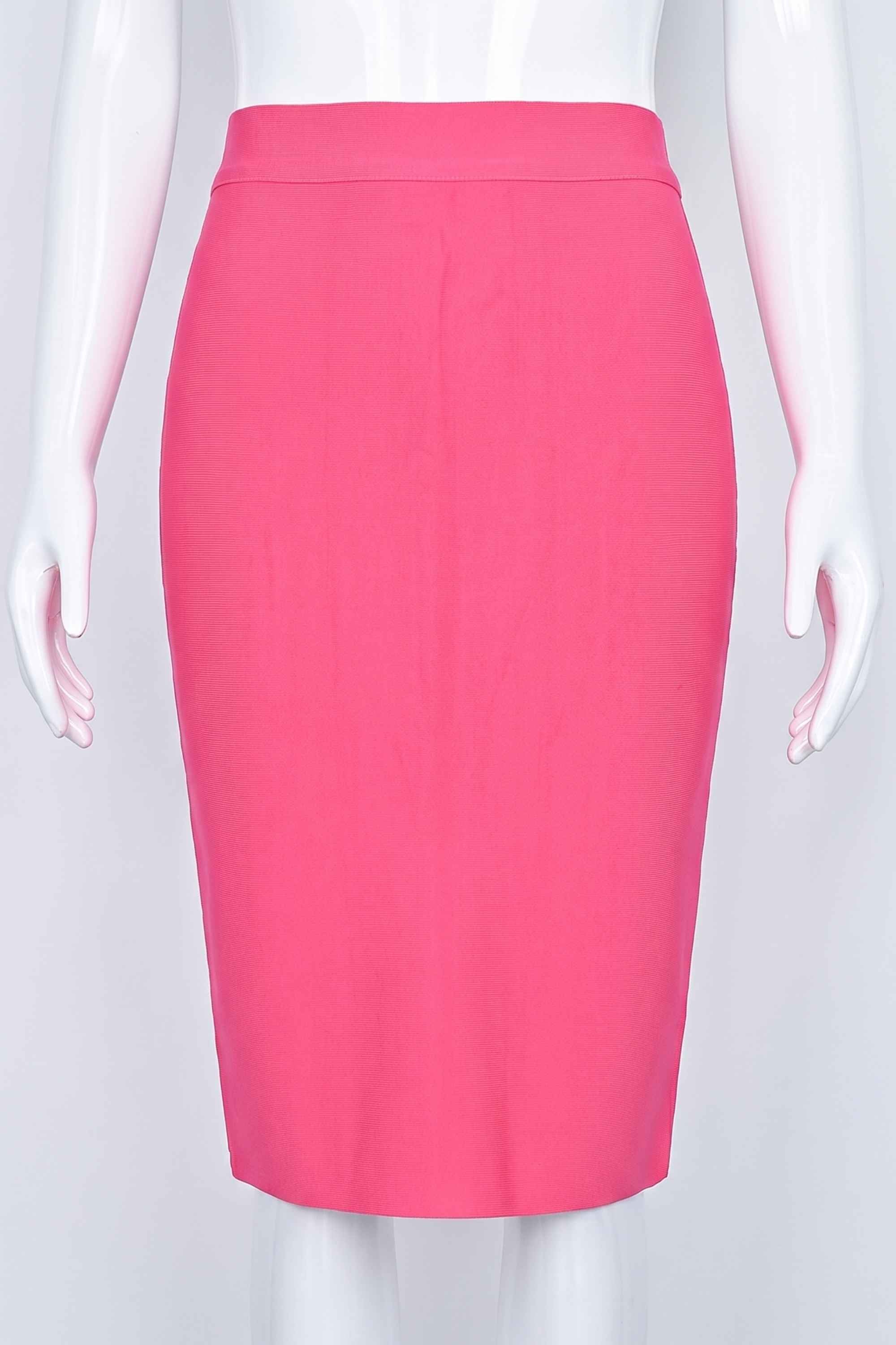 Woman wearing a figure flattering Pencil High Waist Bandage Knee Length Skirt - Hot Pink BODYCON COLLECTION
