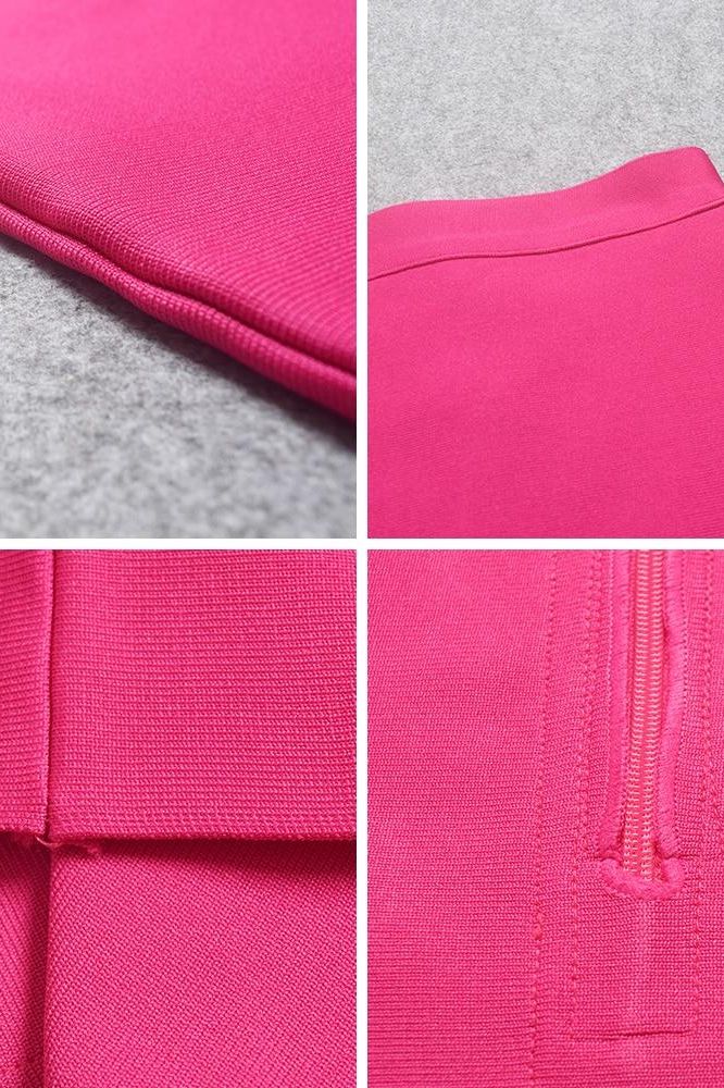 Woman wearing a figure flattering  Pencil High Waist Bandage Knee Length Skirt - Hot Pink BODYCON COLLECTION