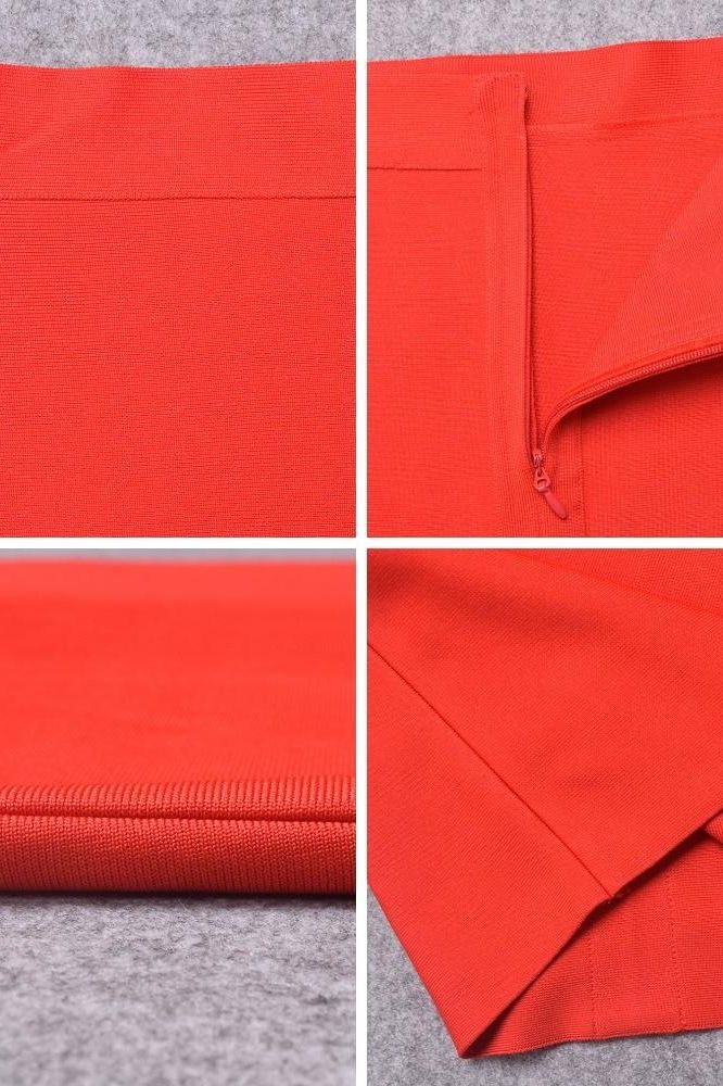Woman wearing a figure flattering  Pencil High Waist Bandage Knee Length Skirt - Lipstick Red BODYCON COLLECTION