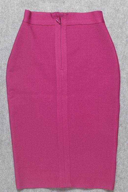 Woman wearing a figure flattering Pencil High Waist Bandage Knee Length Skirt - Magenta Pink BODYCON COLLECTION