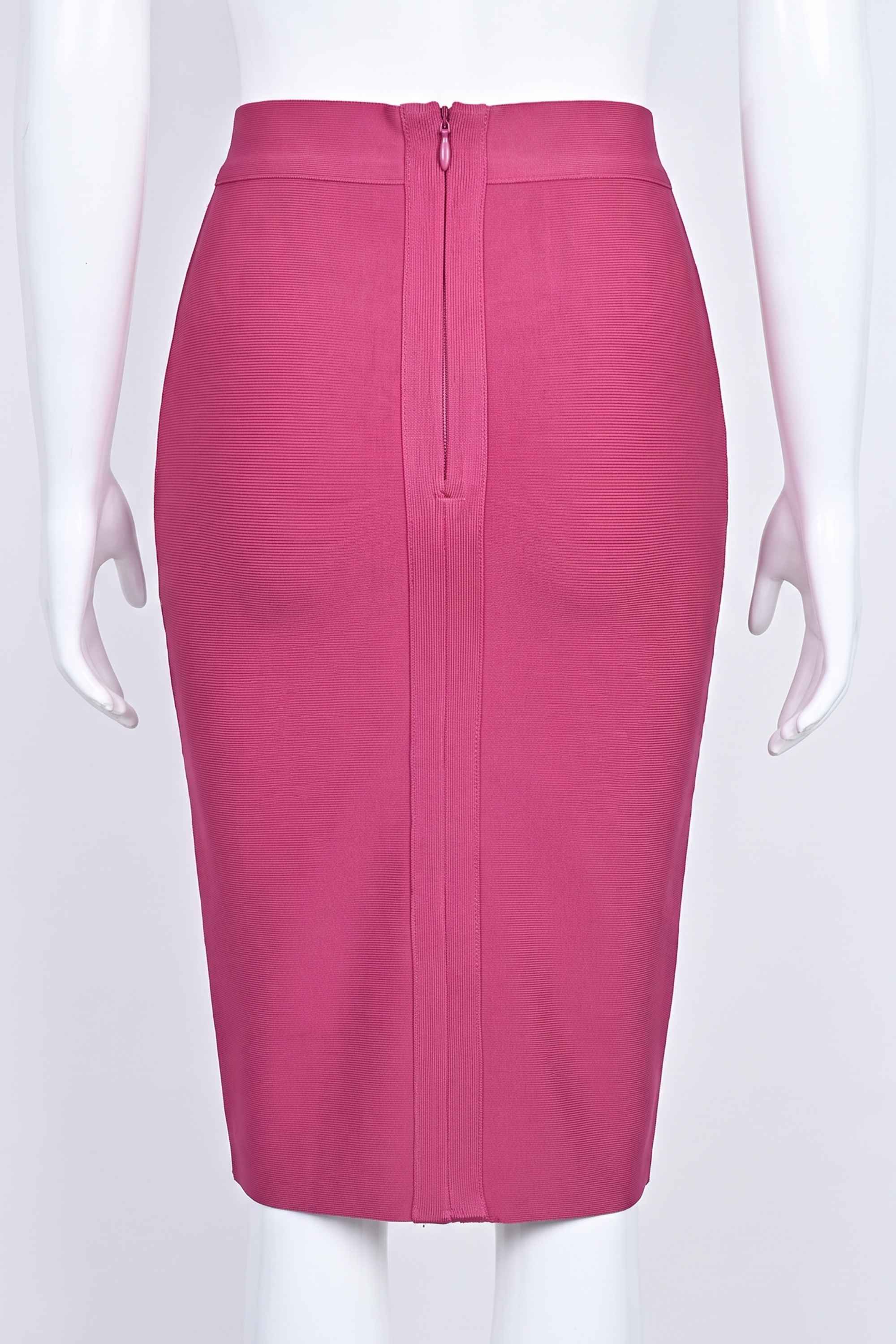 Woman wearing a figure flattering Pencil High Waist Bandage Knee Length Skirt - Magenta Pink BODYCON COLLECTION