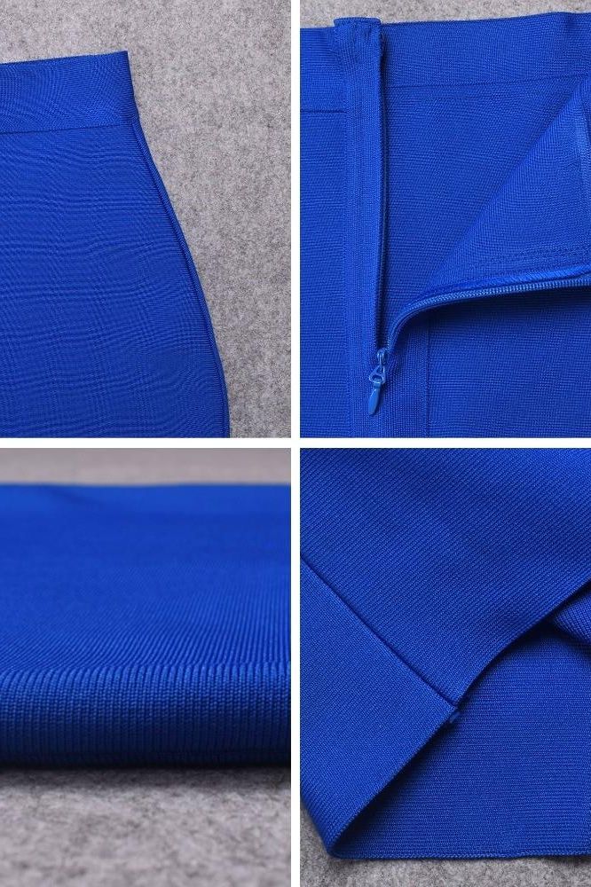 Woman wearing a figure flattering  Pencil High Waist Bandage Knee Length Skirt - Royal Blue BODYCON COLLECTION