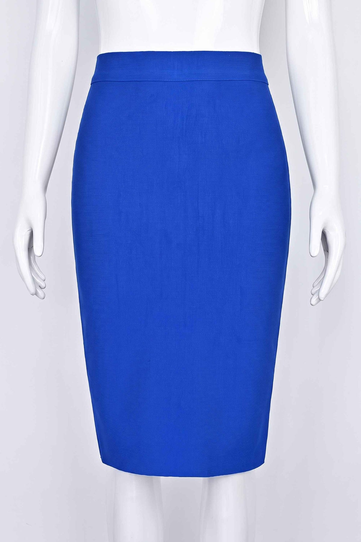 Woman wearing a figure flattering Pencil High Waist Bandage Knee Length Skirt - Royal Blue BODYCON COLLECTION