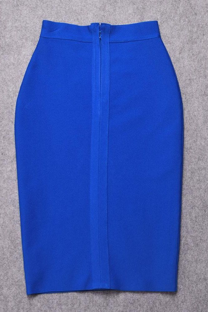 Woman wearing a figure flattering  Pencil High Waist Bandage Knee Length Skirt - Royal Blue BODYCON COLLECTION