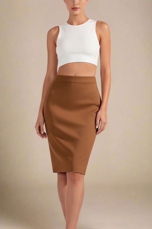 BODYCON COLLECTION Women's High Waist Bandage Knee Length Skirt, Tan Brown, Size L BODYCON COLLECTION Women's High Waist Bandage Knee Length Skirt, Tan Brown, Size L