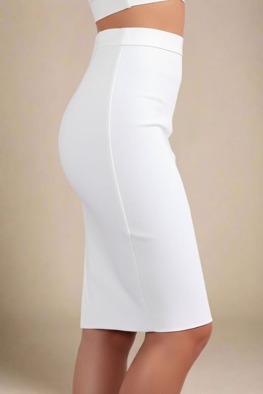 Woman wearing a figure flattering  Pencil High Waist Bandage Knee Length Skirt - White Pearl BODYCON COLLECTION