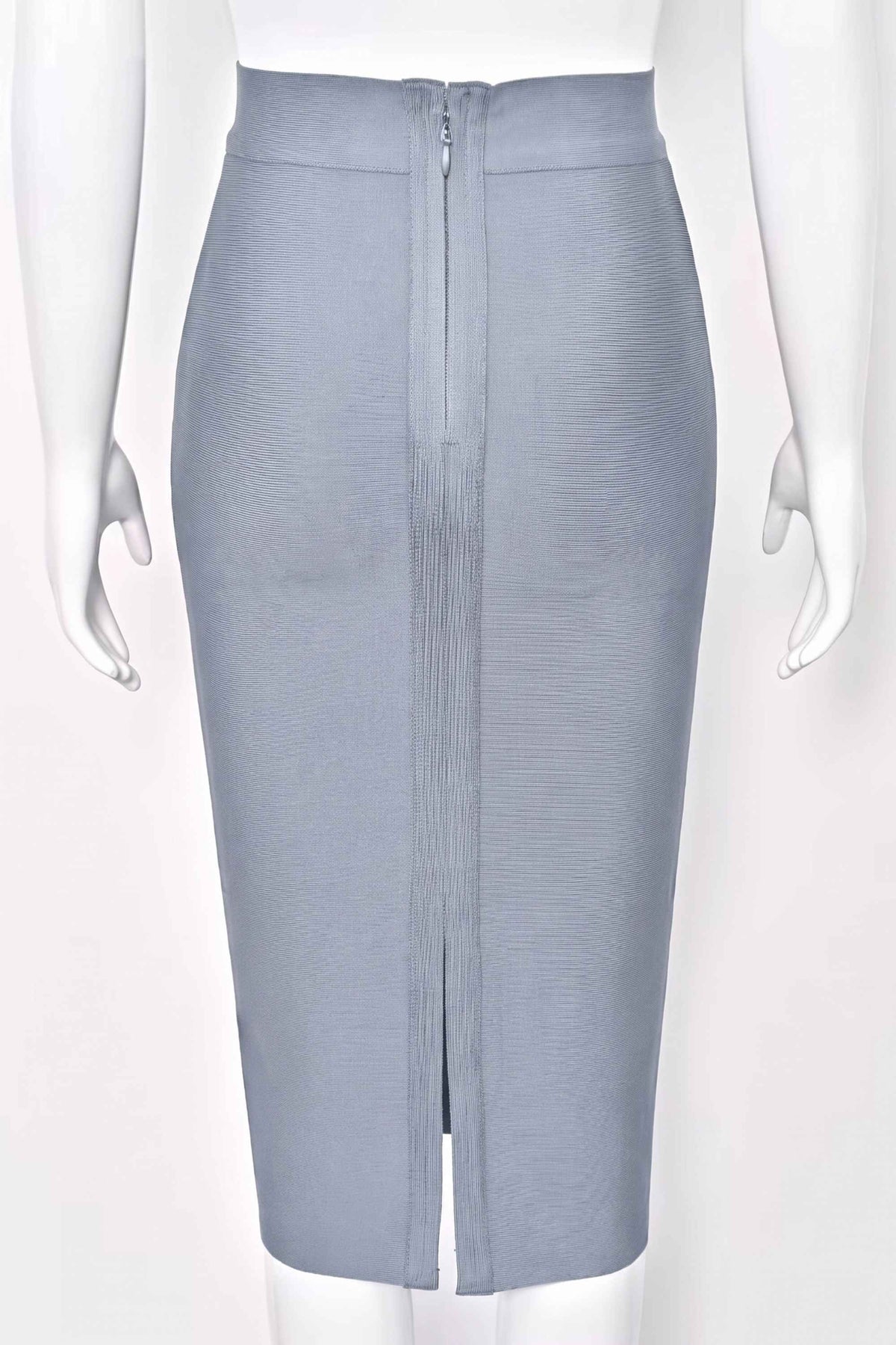 Woman wearing a figure flattering Pencil High Waist Bandage Midi Skirt - Cloud Gray BODYCON COLLECTION