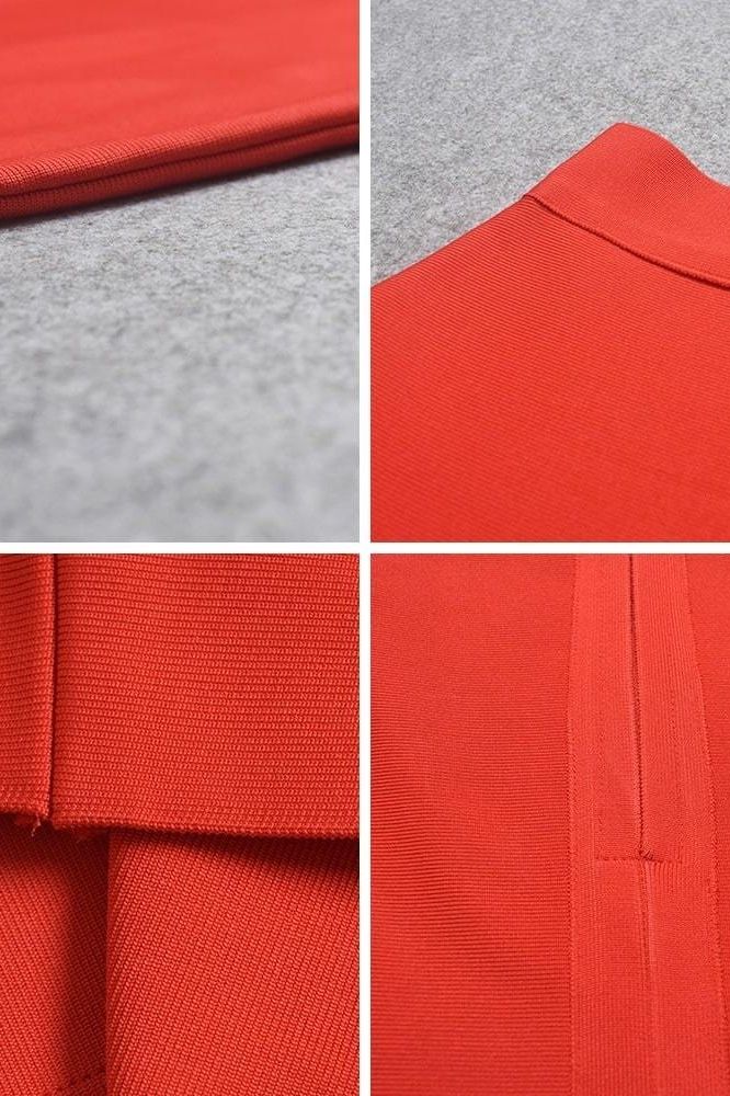 Woman wearing a figure flattering Pencil High Waist Bandage Midi Skirt - Lipstick Red BODYCON COLLECTION