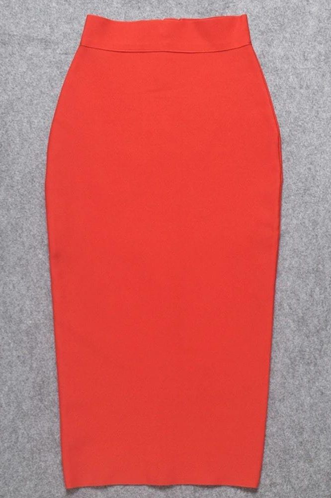Woman wearing a figure flattering Pencil High Waist Bandage Midi Skirt - Lipstick Red BODYCON COLLECTION