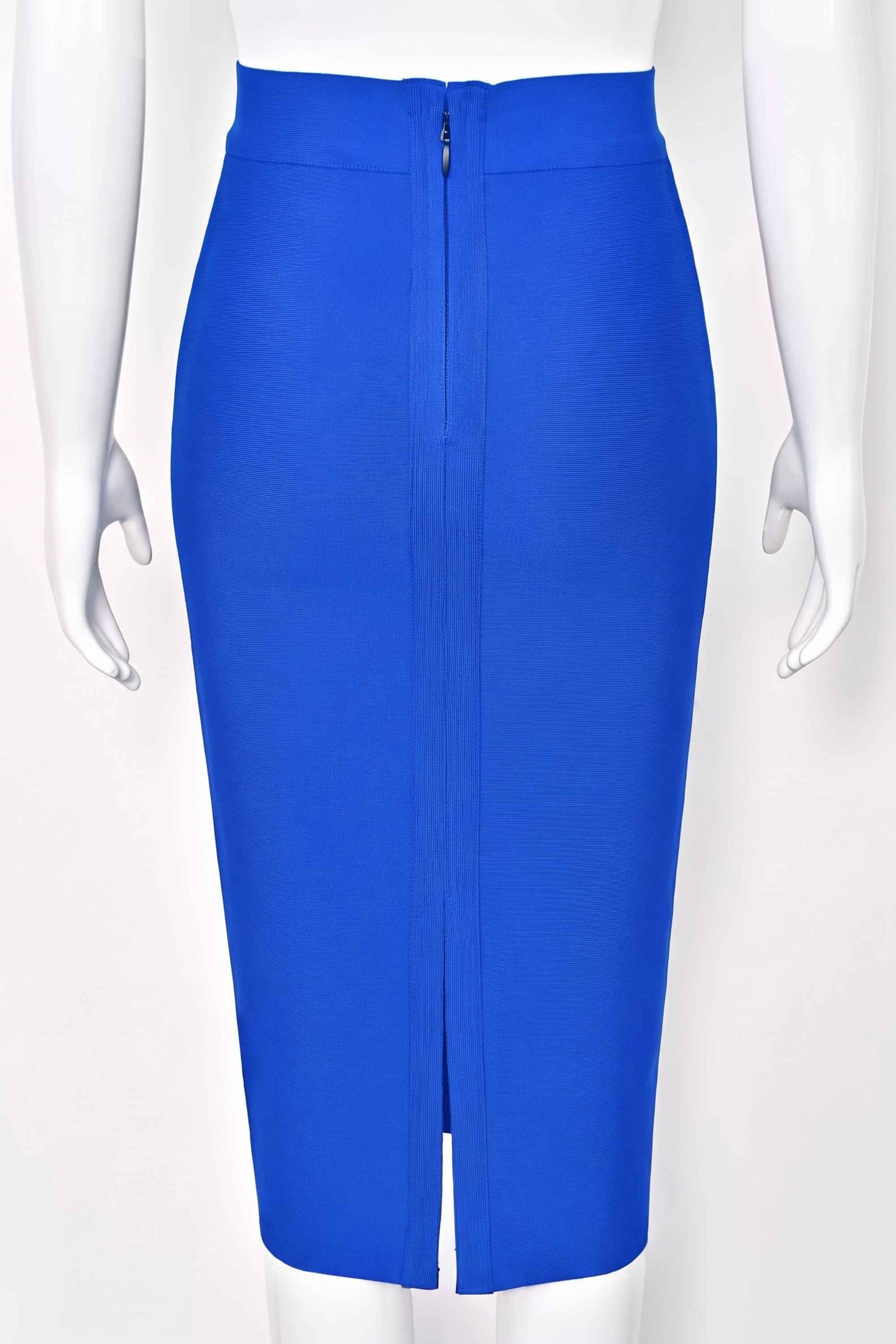 Woman wearing a figure flattering Pencil High Waist Bandage Midi Skirt - Royal Blue BODYCON COLLECTION
