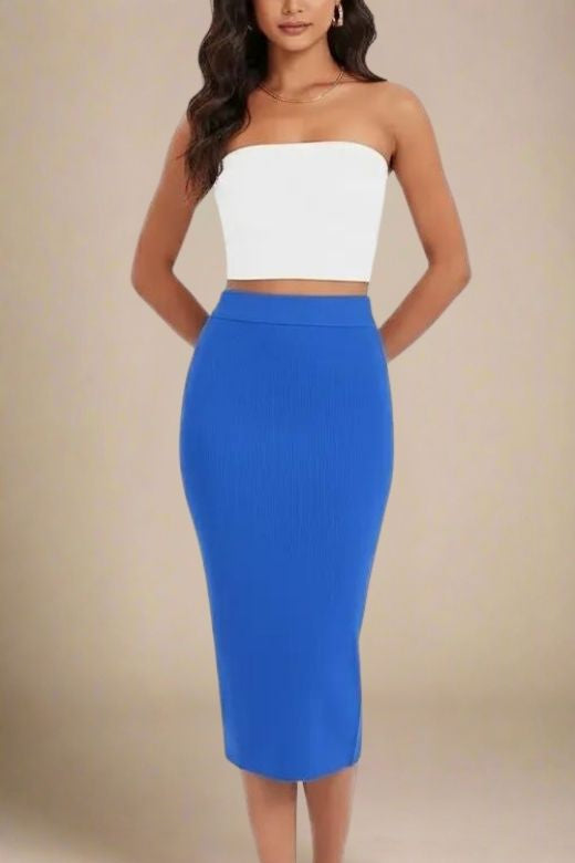 BODYCON COLLECTION Royal Blue High Waist Pencil Midi Skirt for Women, Size S BODYCON COLLECTION Royal Blue High Waist Pencil Midi Skirt for Women, Size S