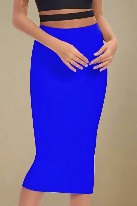 Woman wearing a figure flattering  Pencil High Waist Bandage Midi Skirt - Royal Blue BODYCON COLLECTION
