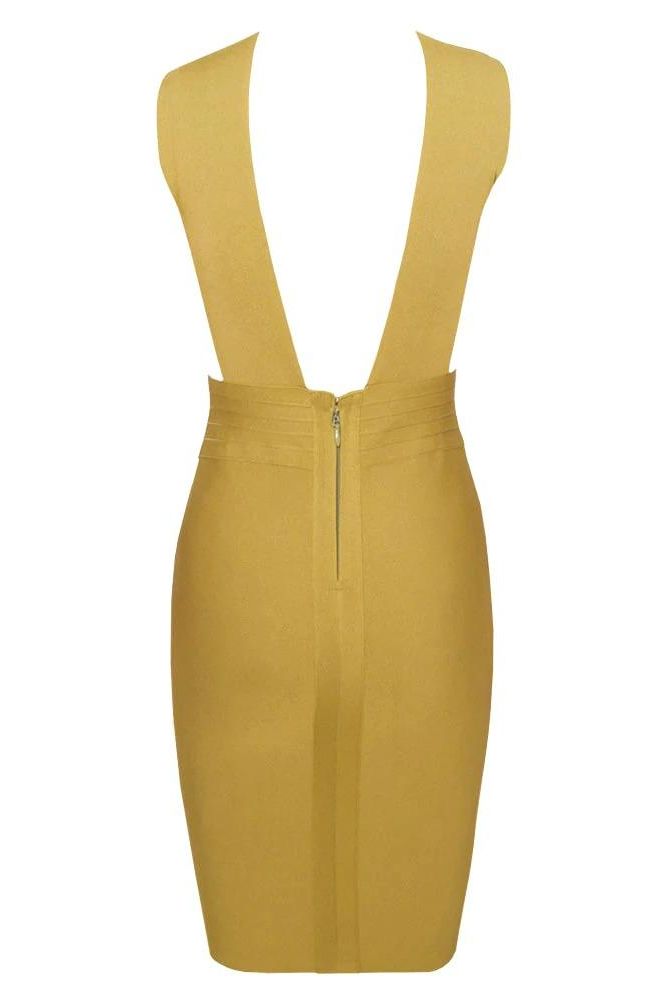 Woman wearing a figure flattering Pia Bandage Dress - Olive Green BODYCON COLLECTION