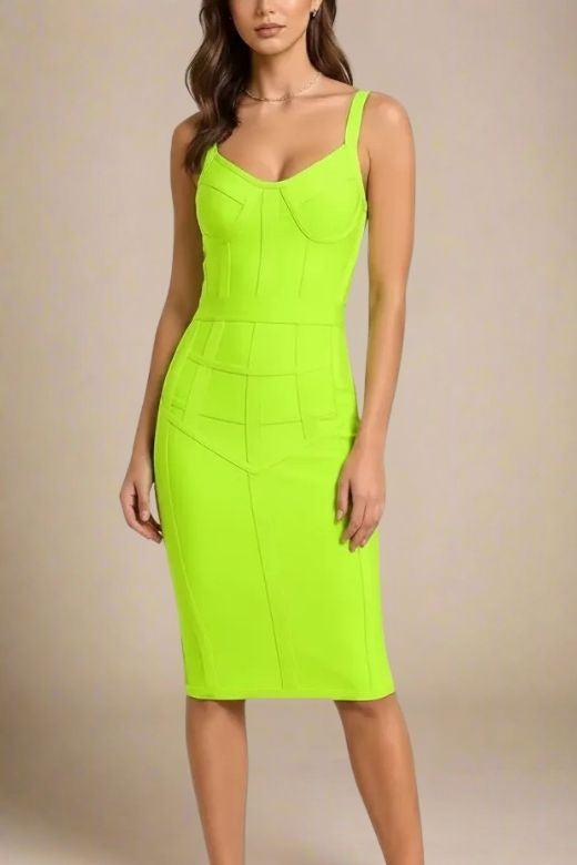 Pip Green Bandage Corset Dress, Neon Green, Polyester and Elastane, Size S for Women Pip Green Bandage Corset Dress, Neon Green, Polyester and Elastane, Size S for Women