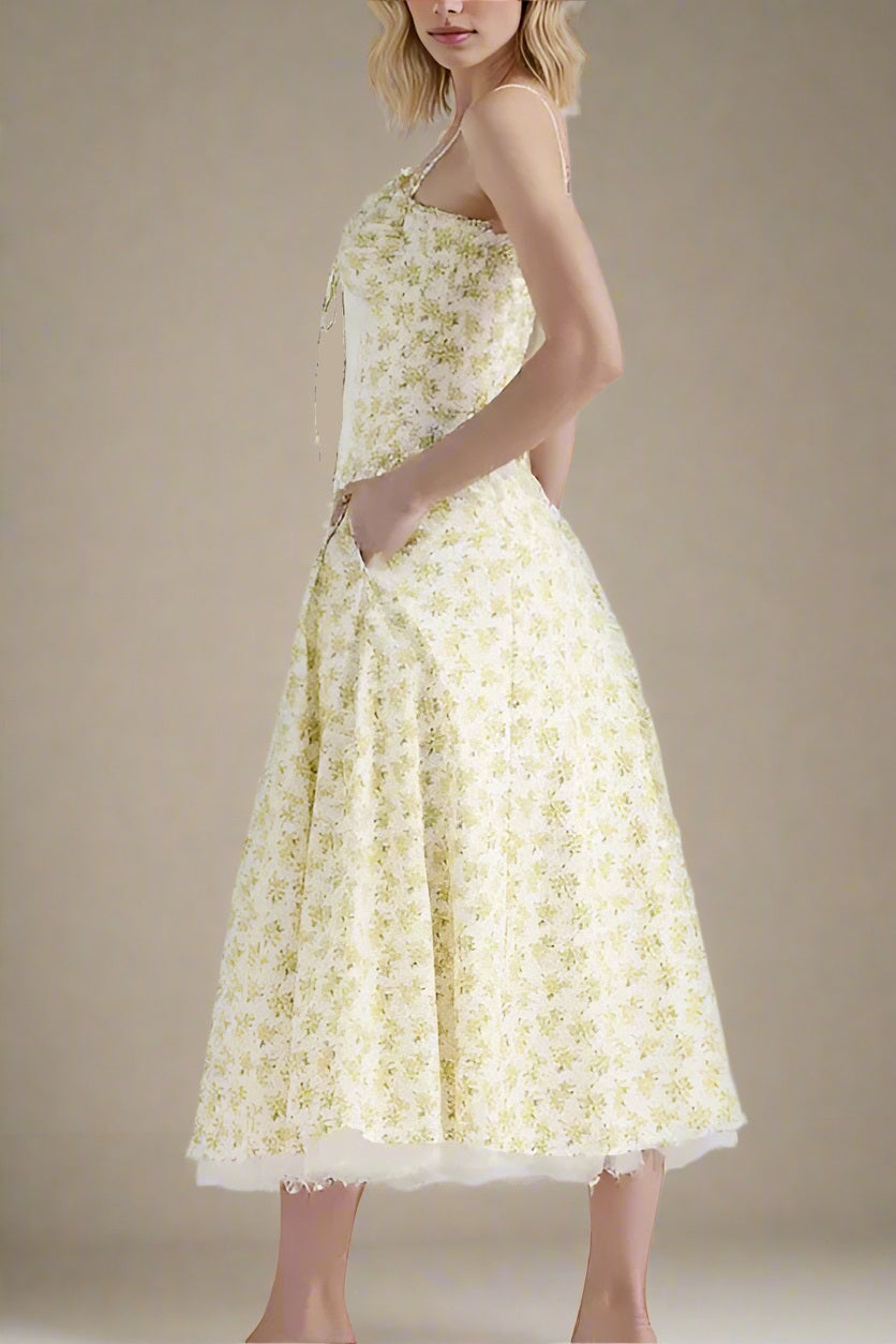 Woman wearing a figure flattering Pixie Bodycon Midi Dress - Daffodil Yellow BODYCON COLLECTION Pty Ltd