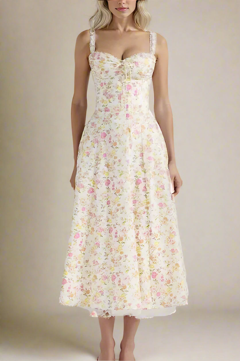 Woman wearing a figure flattering Pixie Bodycon Midi Dress - Flamingo Pink BODYCON COLLECTION Pty Ltd