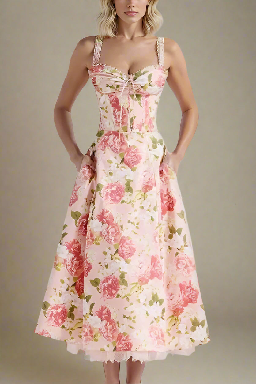 Woman wearing a figure flattering Pixie Bodycon Midi Dress - Salmon Pink BODYCON COLLECTION Pty Ltd