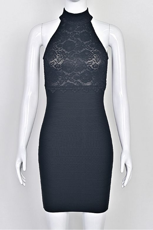 Woman wearing a figure flattering Quinn Bandage Mini Dress - Classic Black BODYCON COLLECTION Pty Ltd