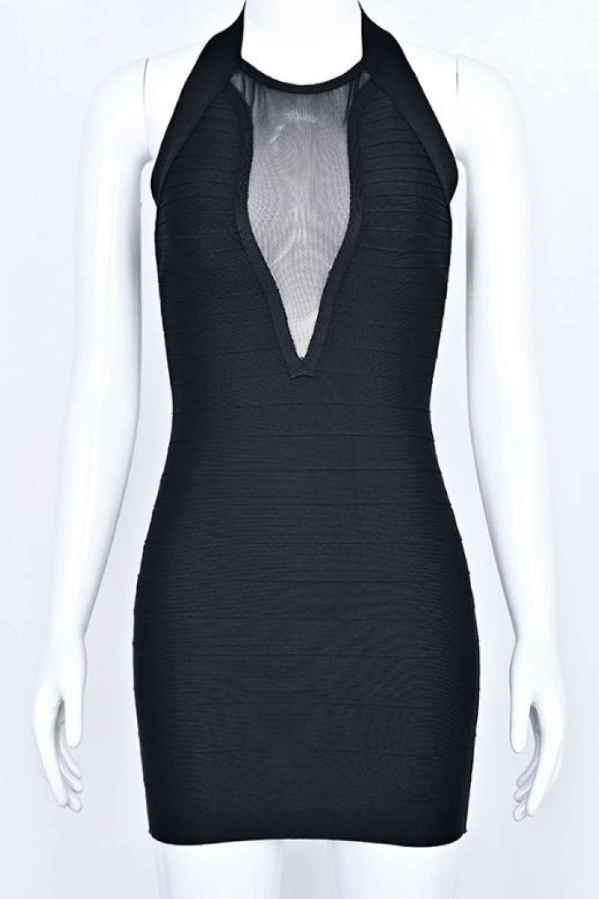Woman wearing a figure flattering Remi Bandage Mini Dress - Classic Black BODYCON COLLECTION Pty Ltd
