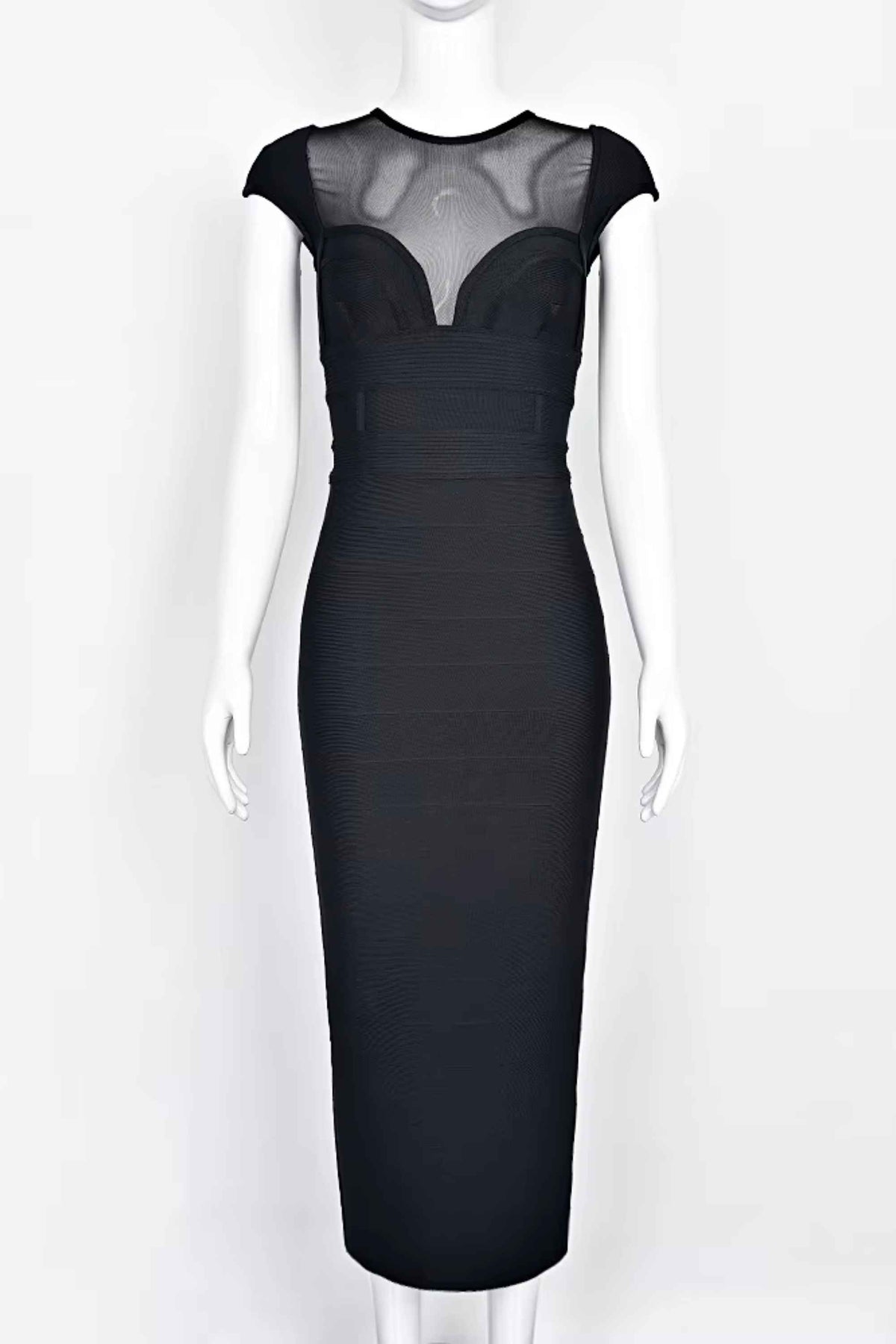 Woman wearing a figure flattering Rory Bandage Maxi Dress - Classic Black BODYCON COLLECTION Pty Ltd