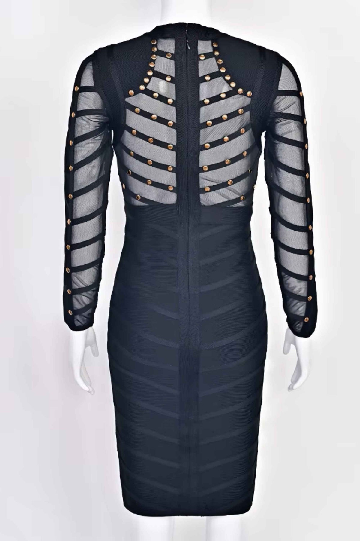 Woman wearing a figure flattering Rosa Long Sleeve Bodycon Dress - Classic Black BODYCON COLLECTION