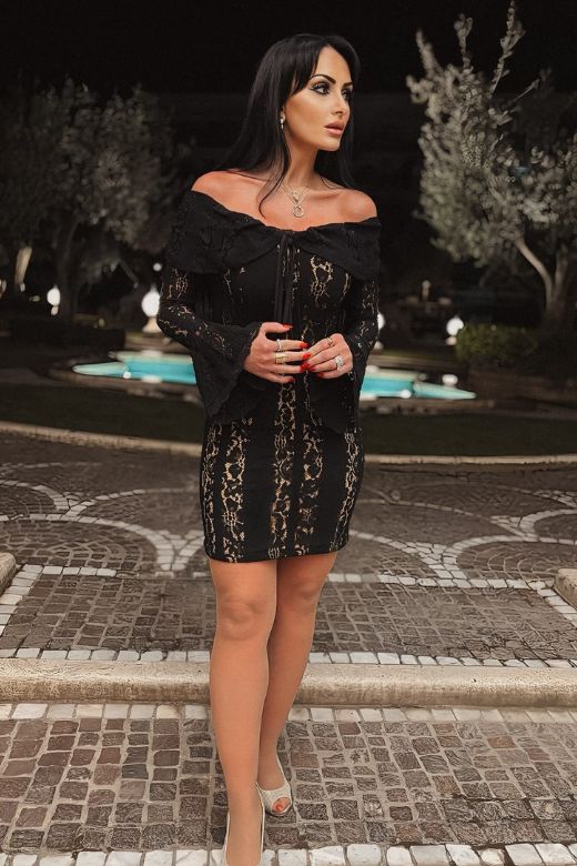 Classic Black Rose Long Sleeve Bodycon Mini Dress