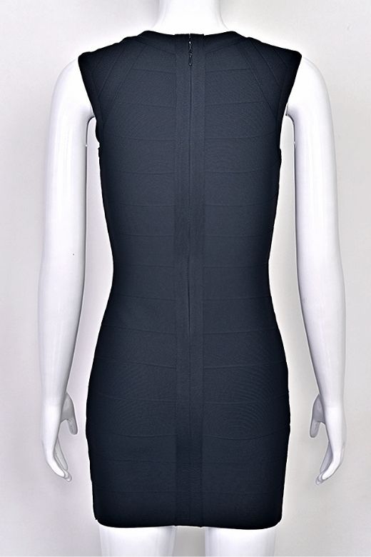 Woman wearing a figure flattering Sabrina Bandage Mini Dress - Classic Black BODYCON COLLECTION Pty Ltd